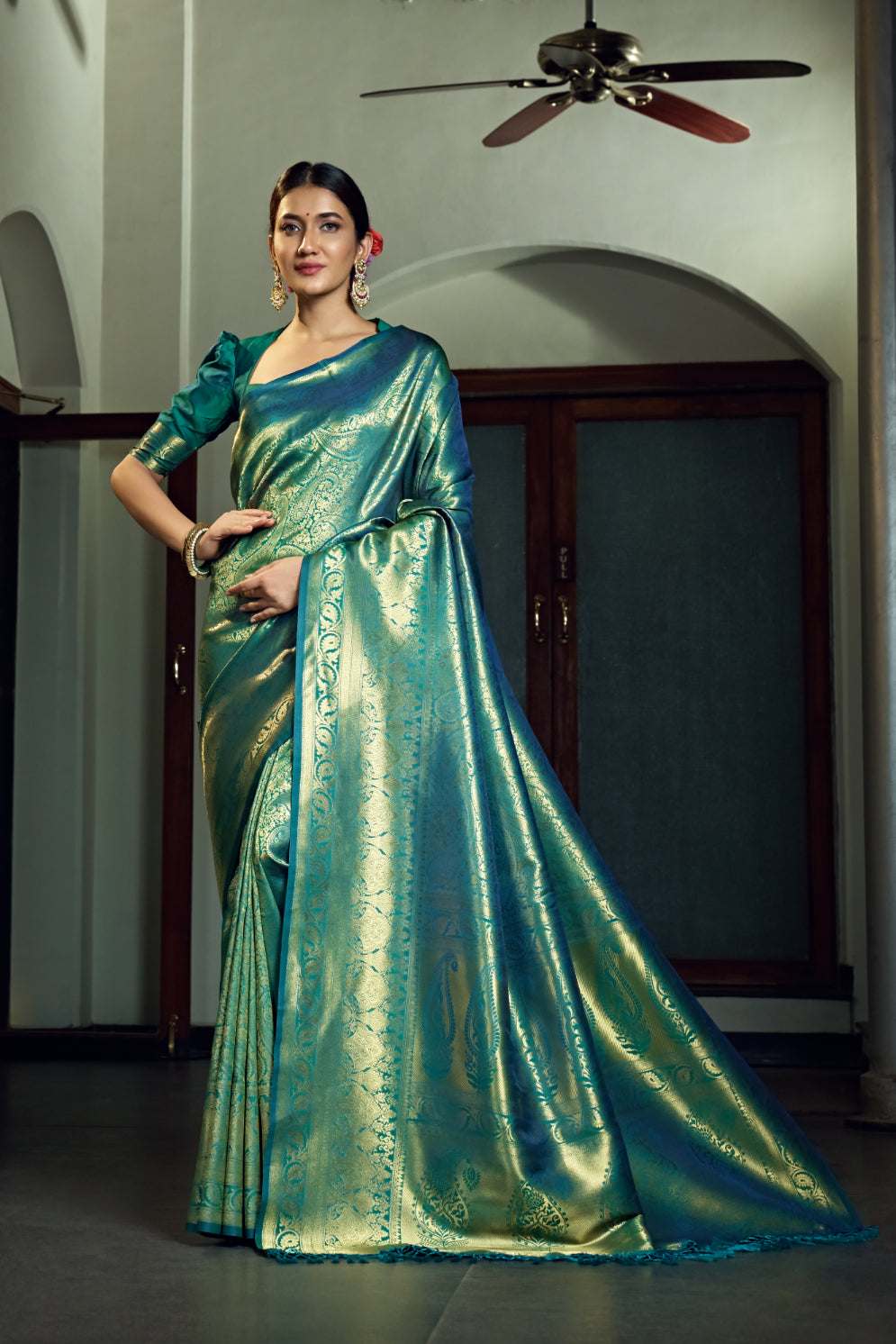 Teal Blue Kanjivaram Art Silk Saree