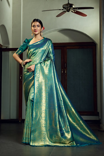 Teal Blue Kanjivaram Art Silk Saree