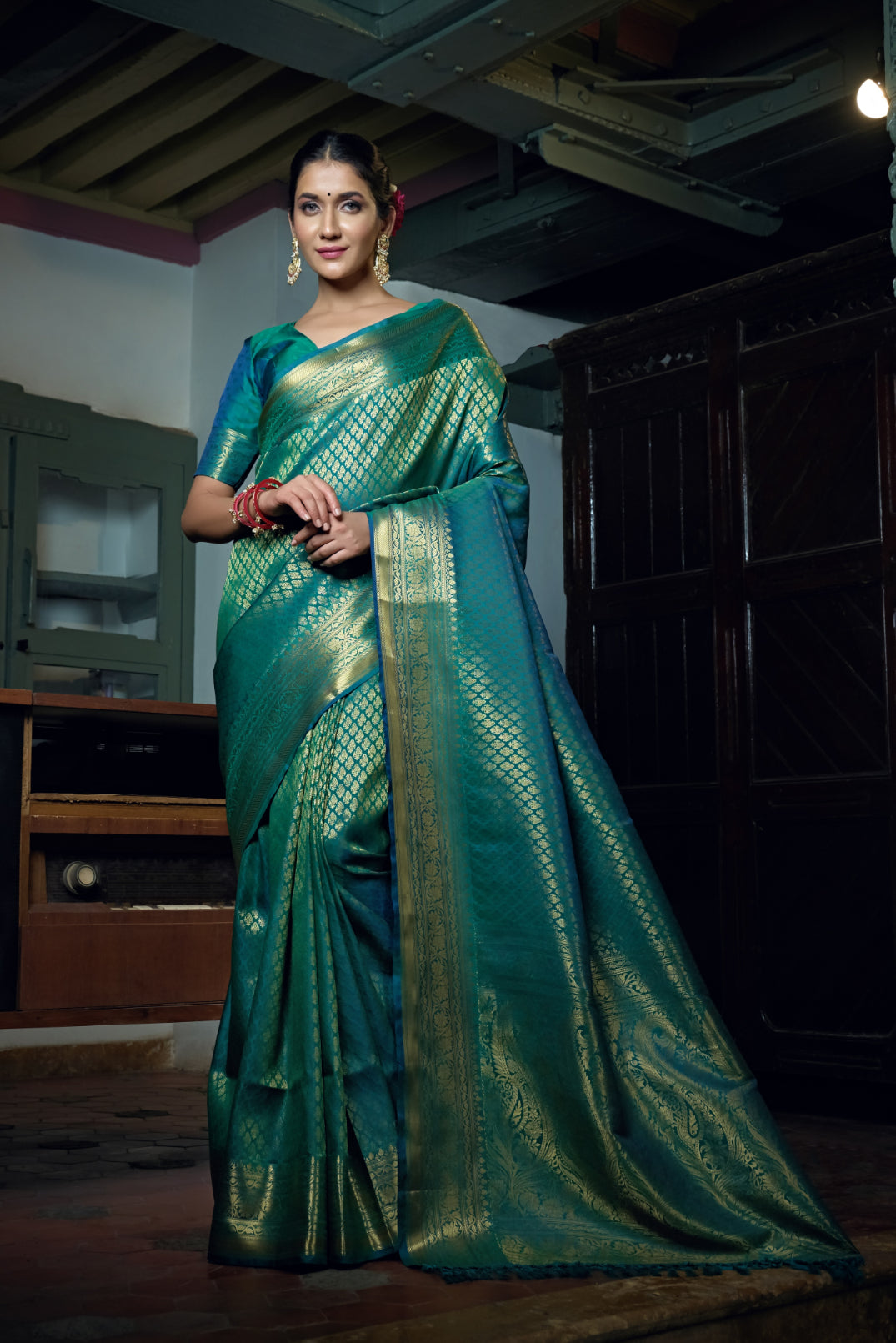 Teal Green Kanjivaram Art Silk Saree