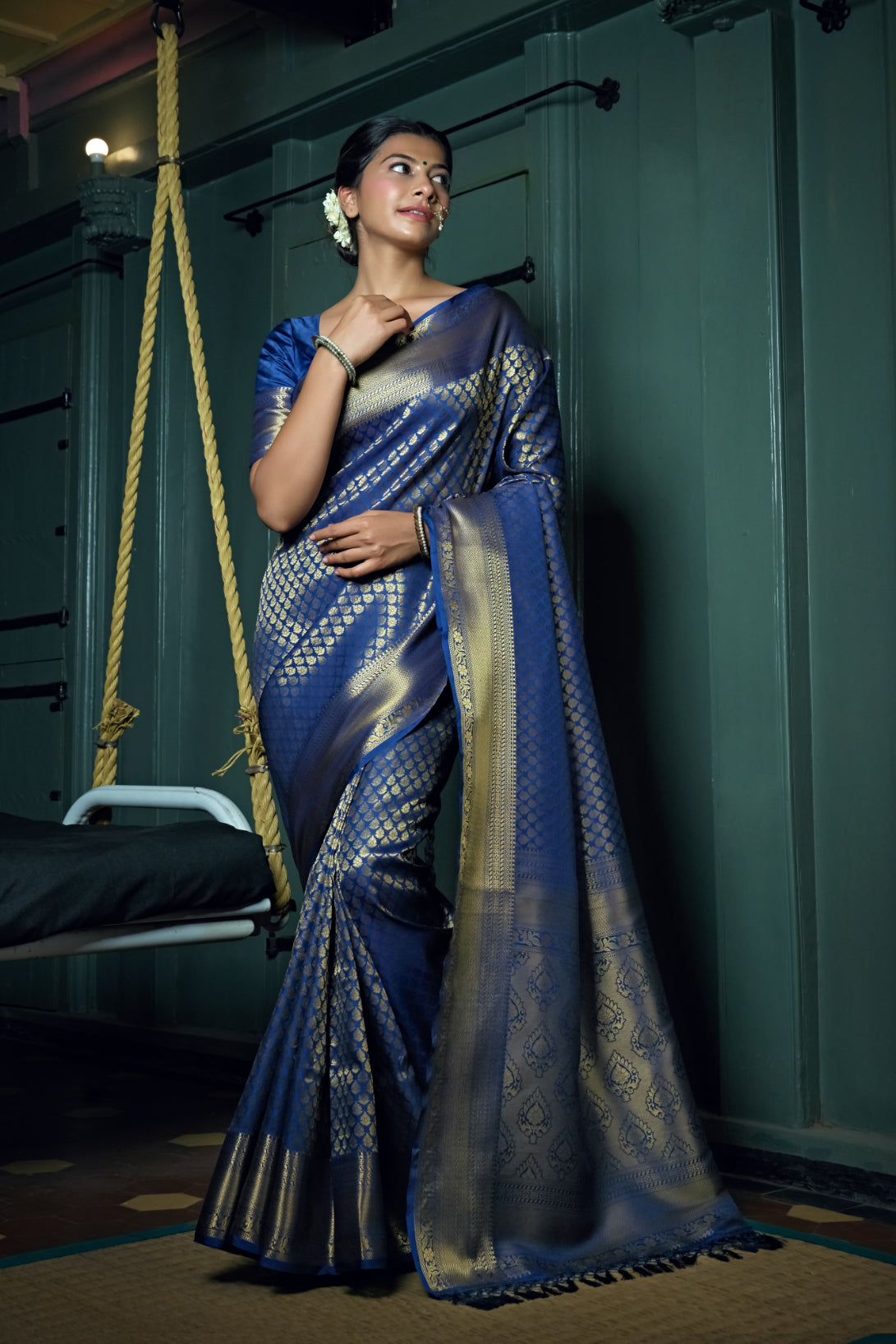 Navy Blue Kanjivaram Art Silk Saree