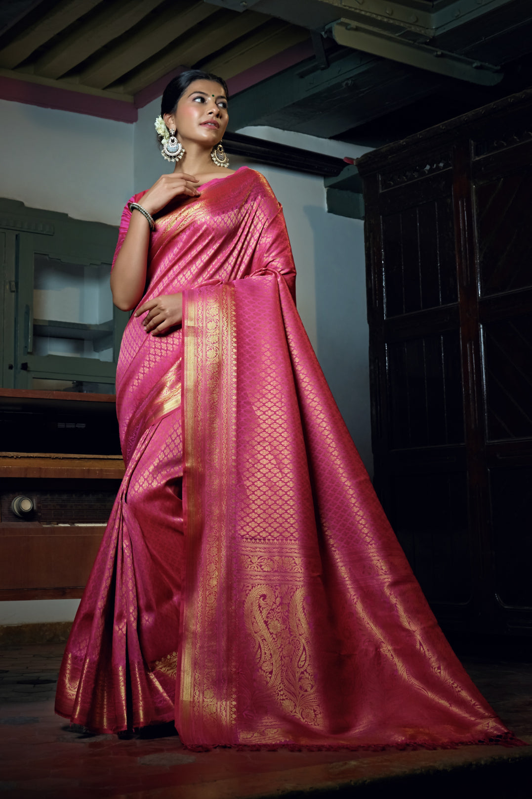 Pink Kanjivaram Art Silk Saree