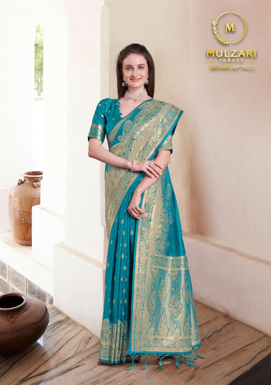 Mulzari Cyan Blue Silk Saree