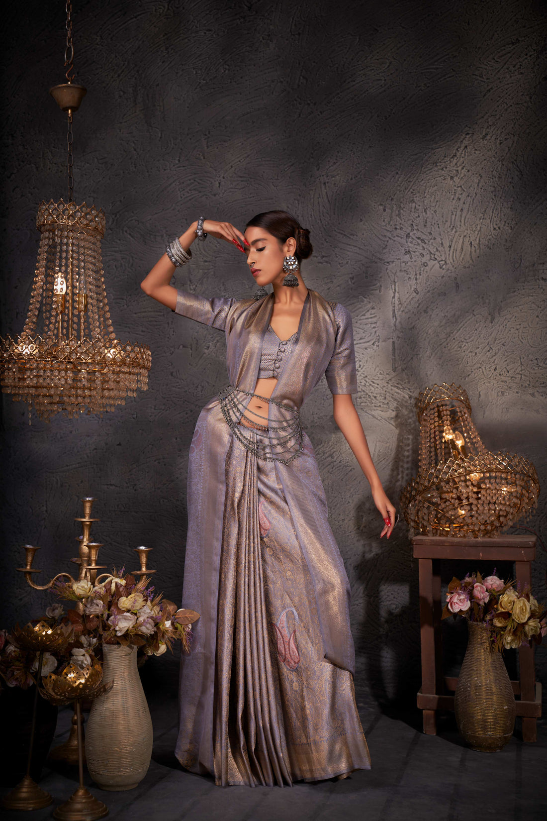 Gray Kanjivaram Art Silk Saree