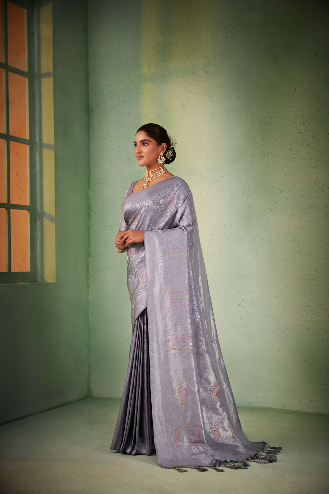 Gray Kanjivaram Art Silk Saree