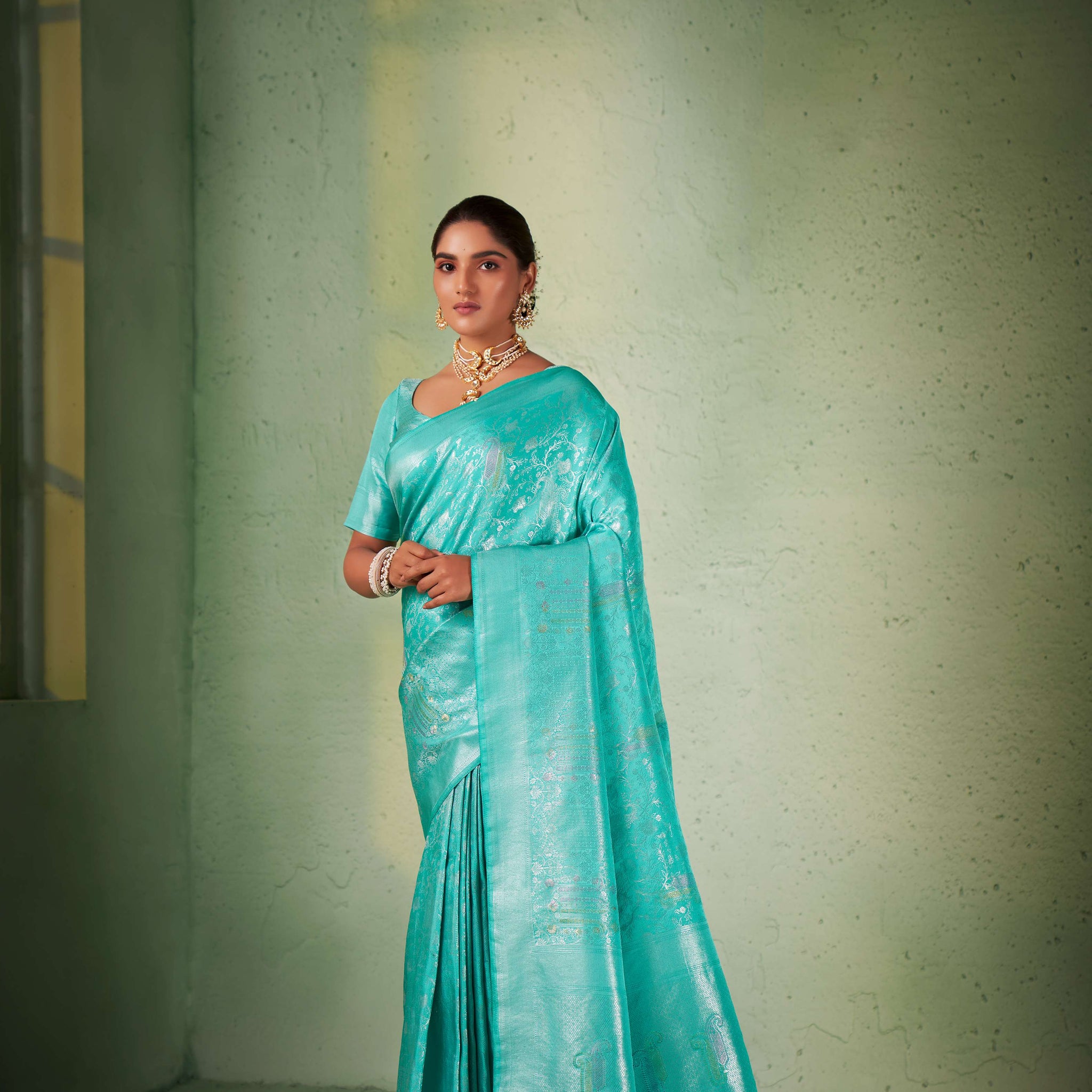 Turquoise Blue Kanjivaram Art Silk Saree