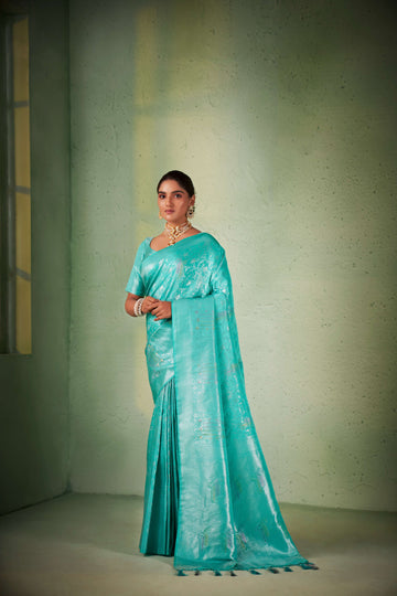 Turquoise Blue Kanjivaram Art Silk Saree