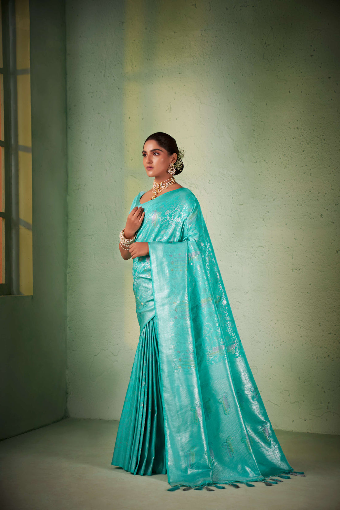 Turquoise Blue Kanjivaram Art Silk Saree