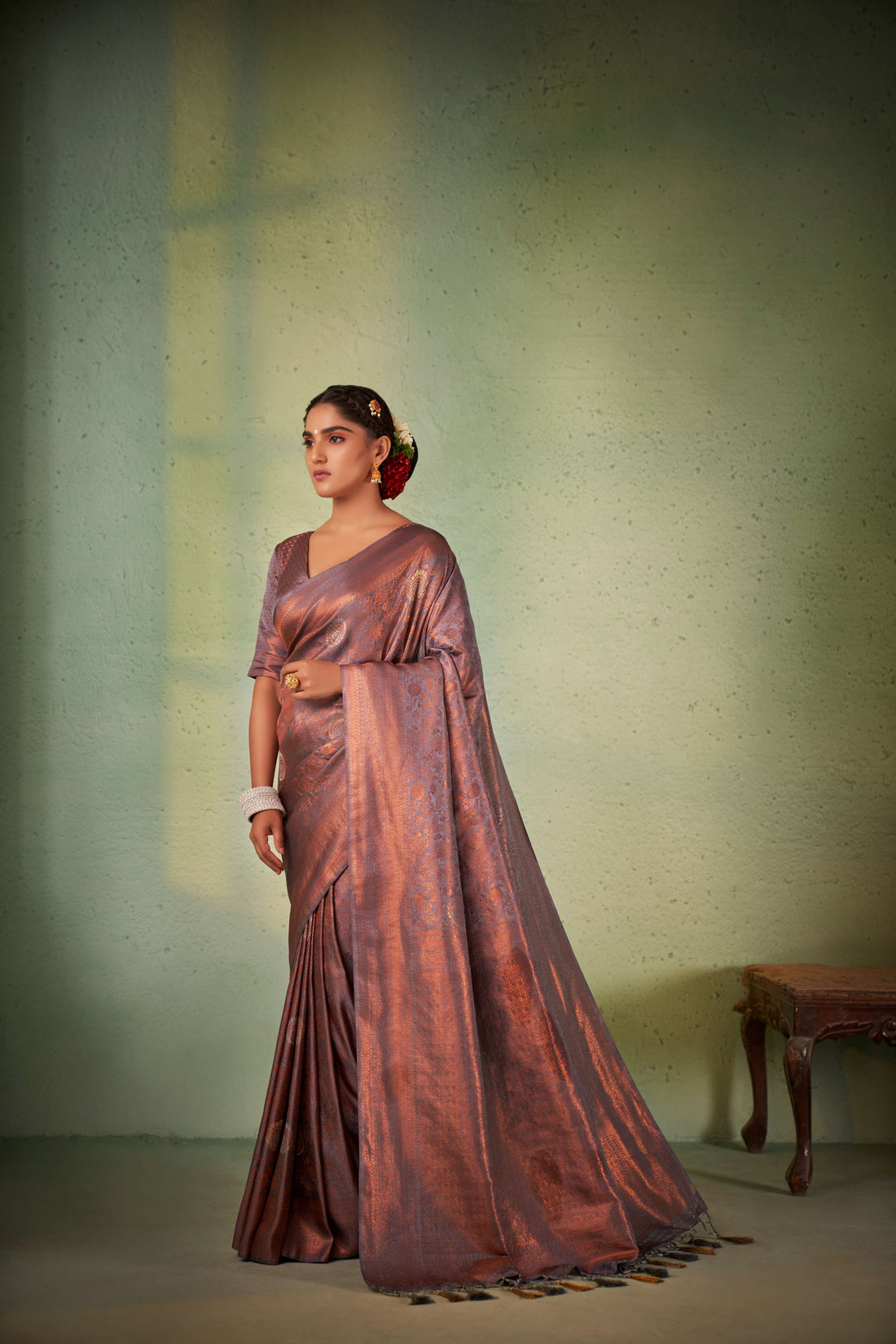 Gray Kanjivaram Art Silk Saree