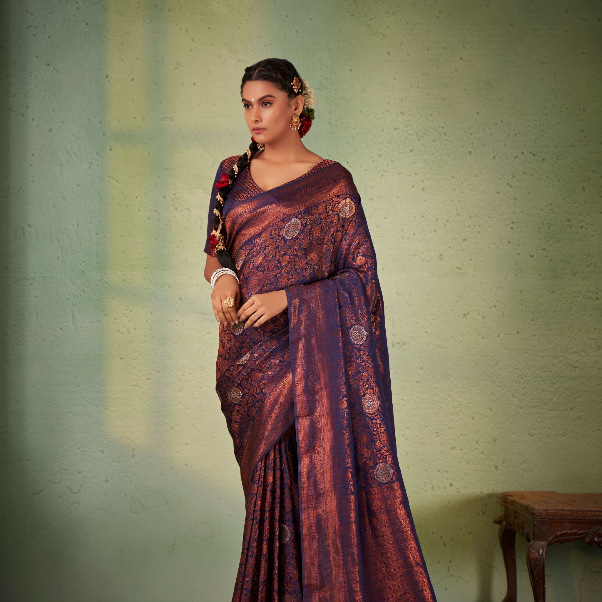 Navy Blue Kanjivaram Art Silk Saree