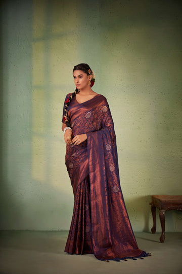 Navy Blue Kanjivaram Art Silk Saree