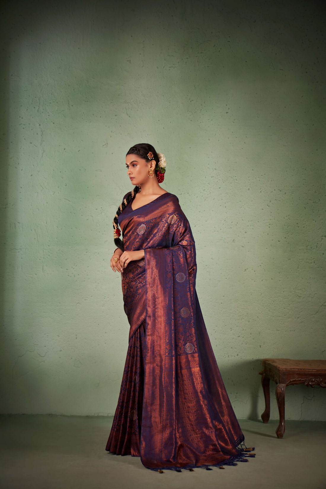 Navy Blue Kanjivaram Art Silk Saree