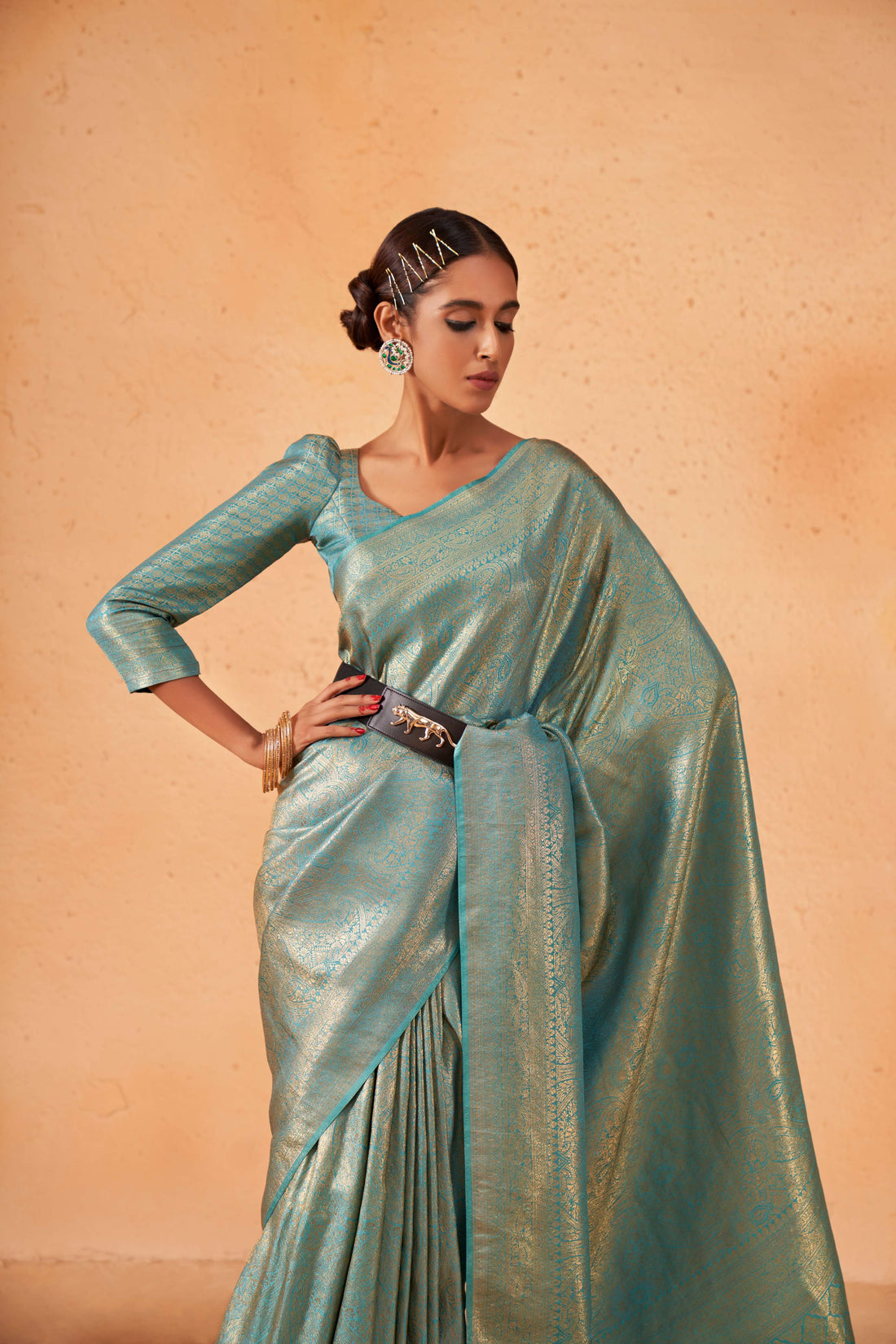 Light Blue Kanjivaram Art Silk Saree