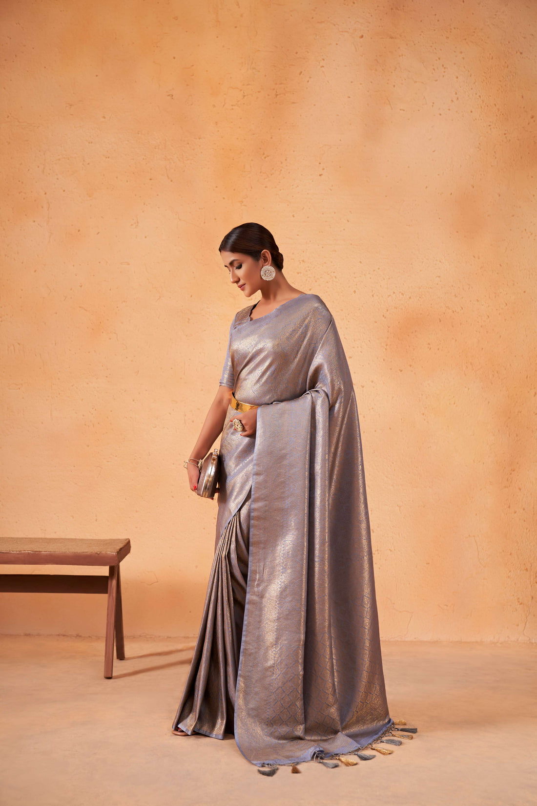 Gray Kanjivaram Art Silk Saree