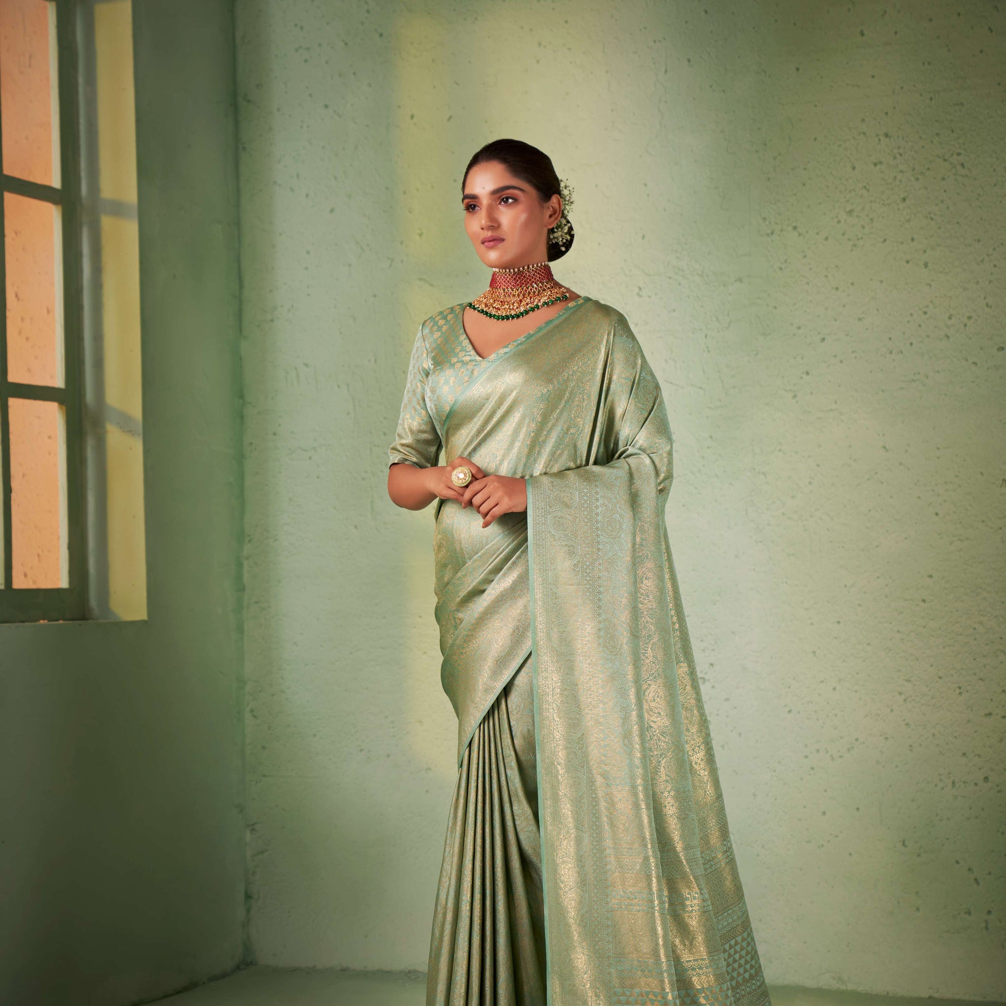 Light Green Kanjivaram Art Silk Saree