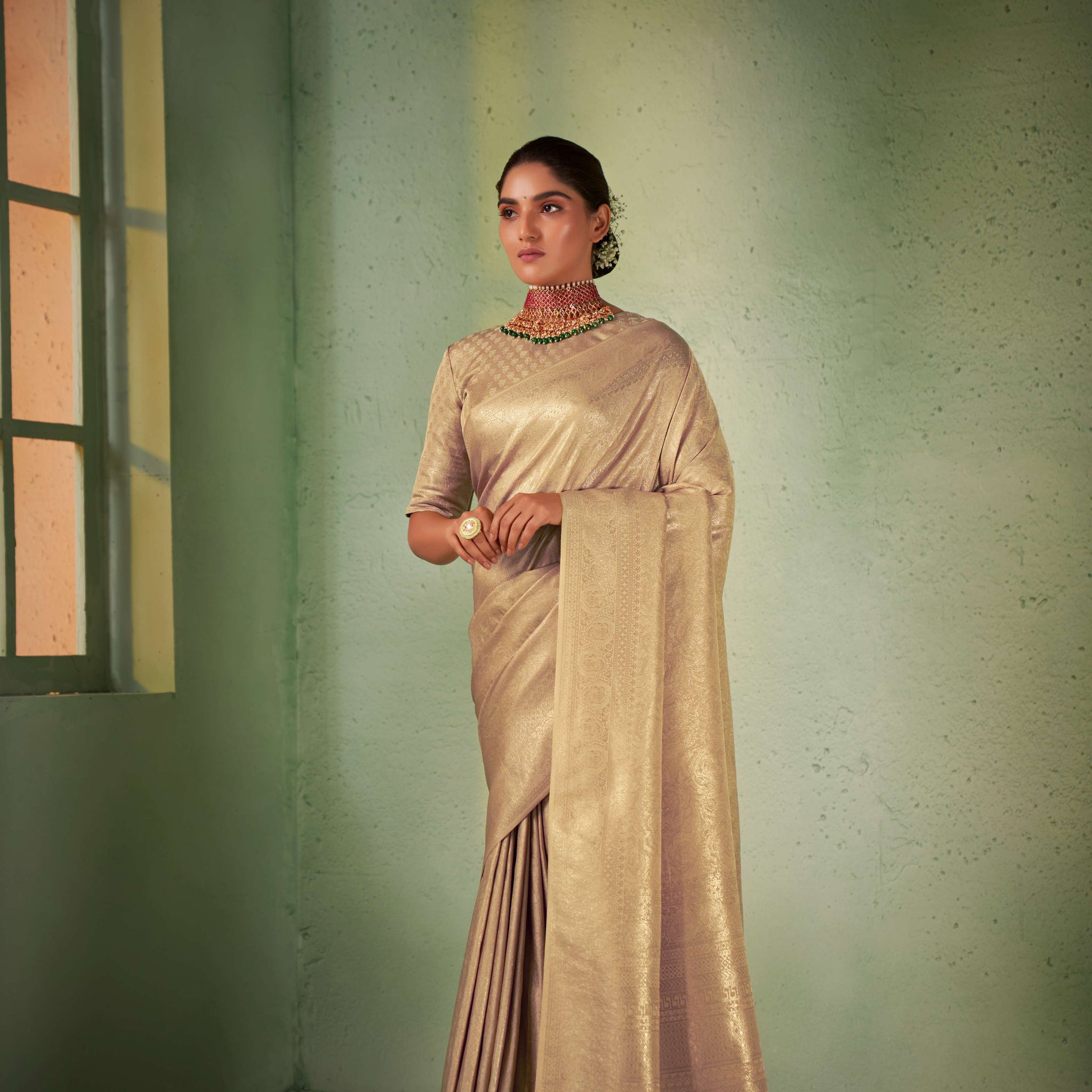 Beige Kanjivaram Art Silk Saree