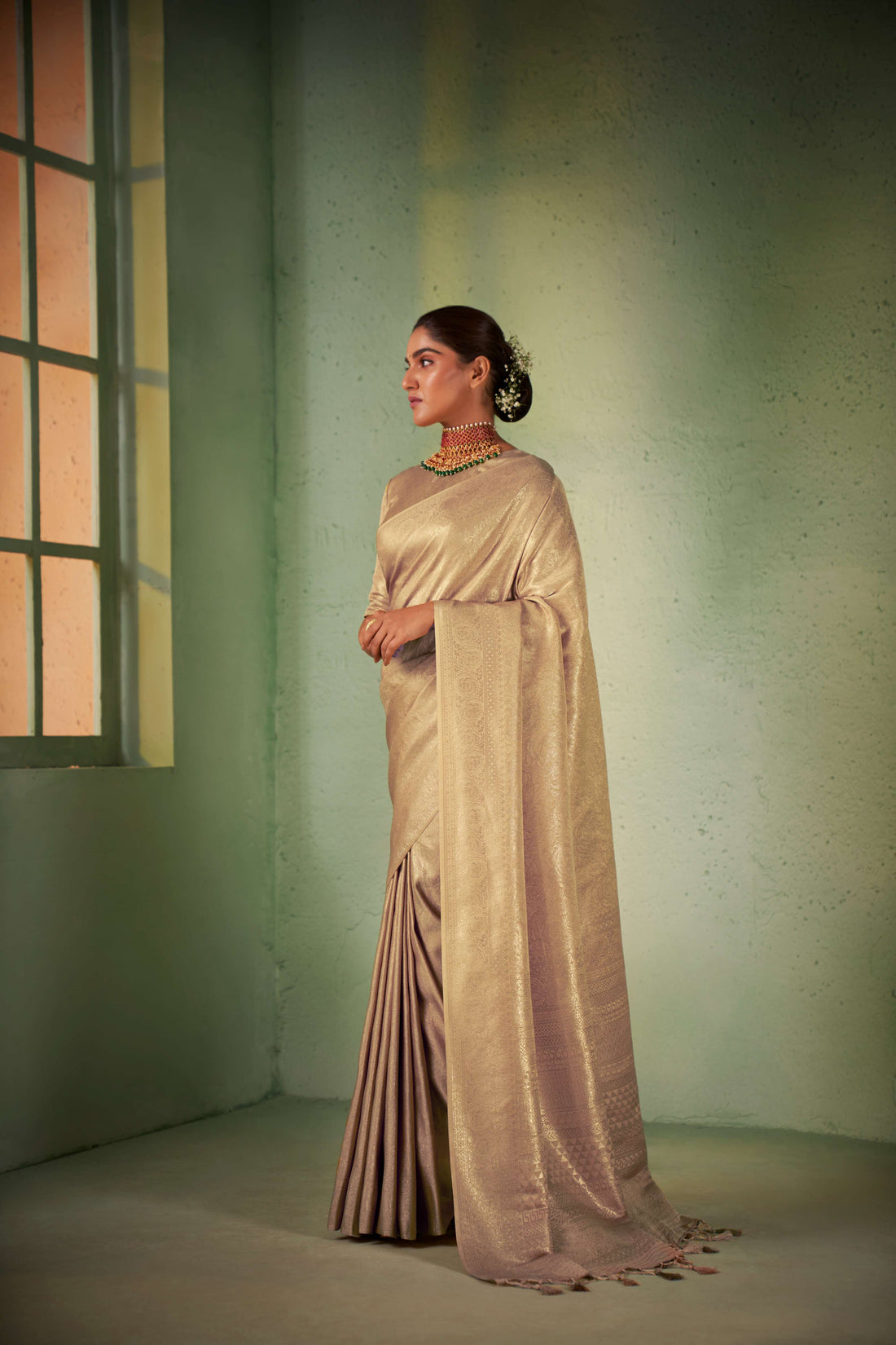 Beige Kanjivaram Art Silk Saree