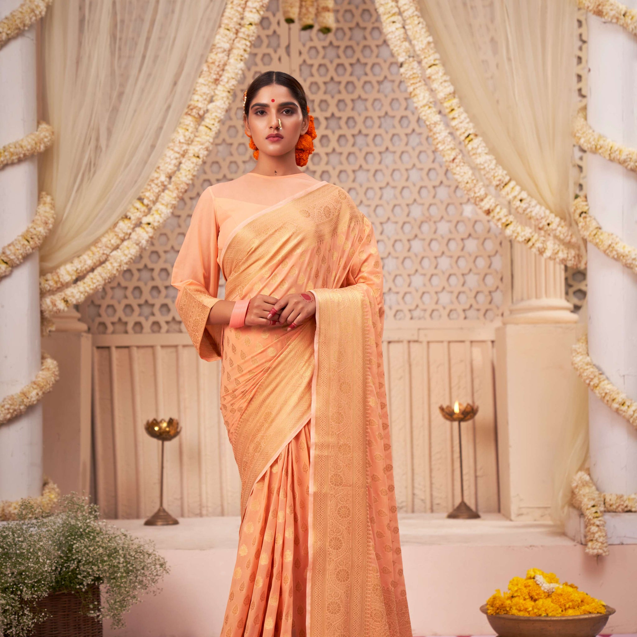 Light Orange Banarasi Georgette Saree