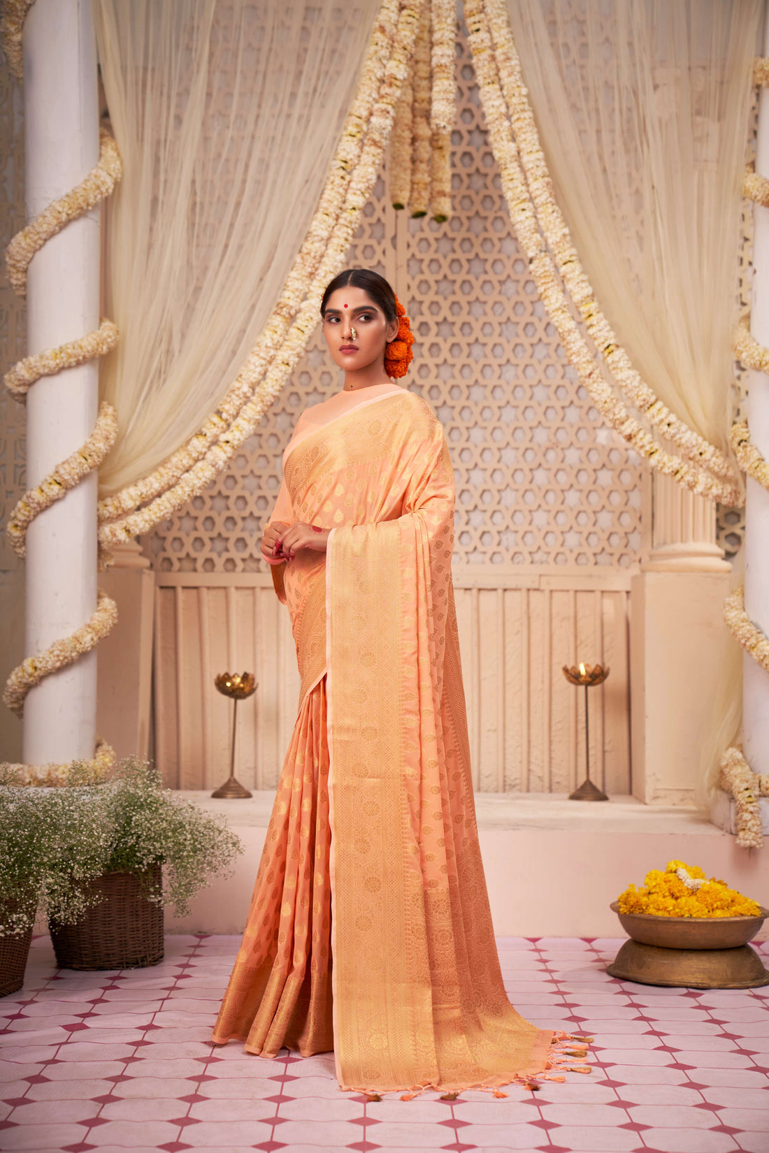 Light Orange Banarasi Georgette Saree