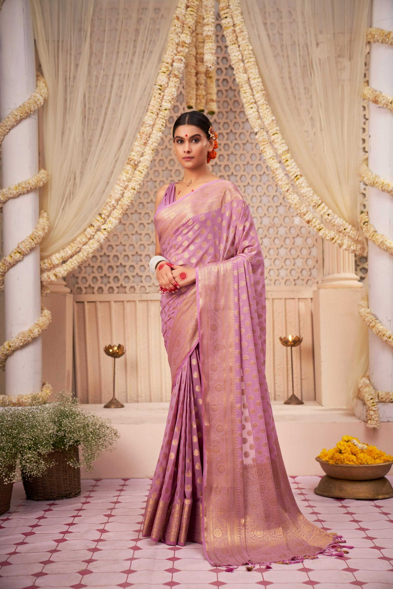 Lavender Banarasi Georgette Saree