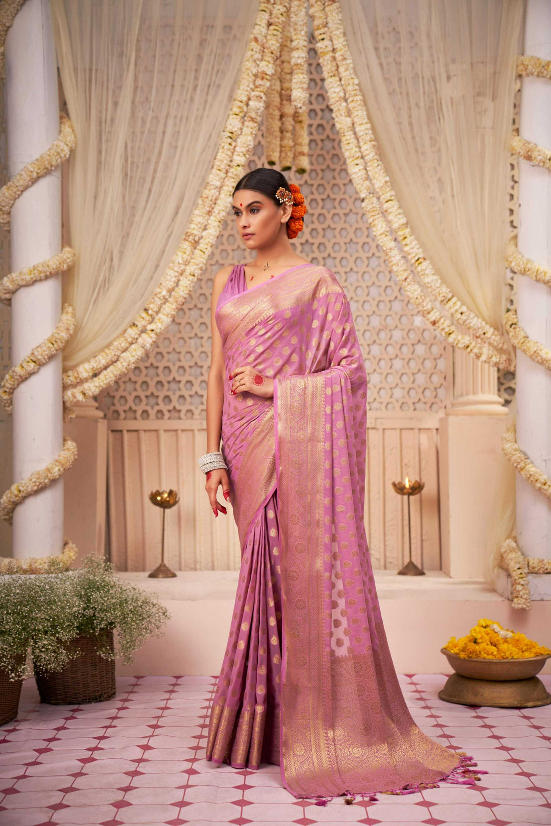 Lavender Banarasi Georgette Saree