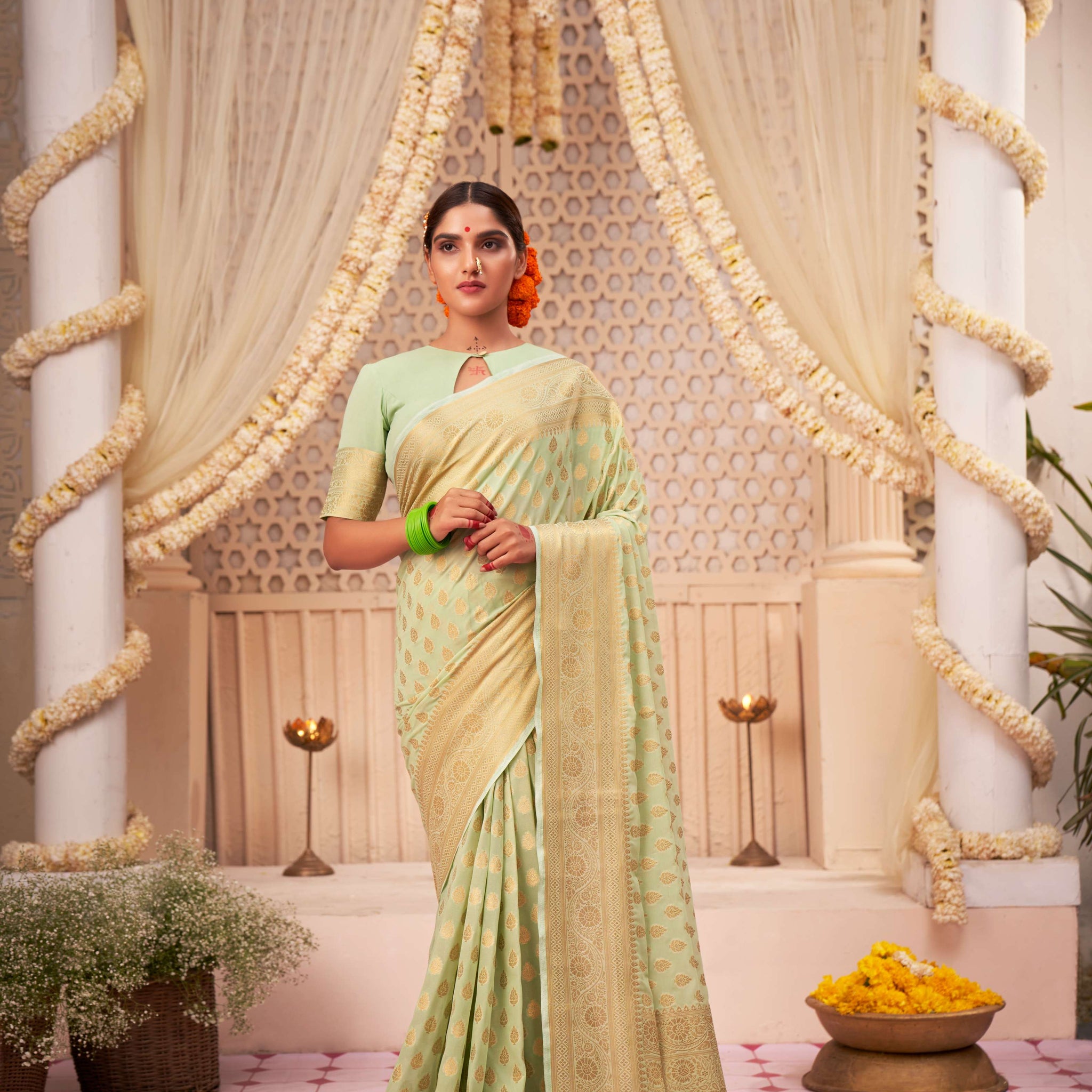 Light Green Banarasi Georgette Saree