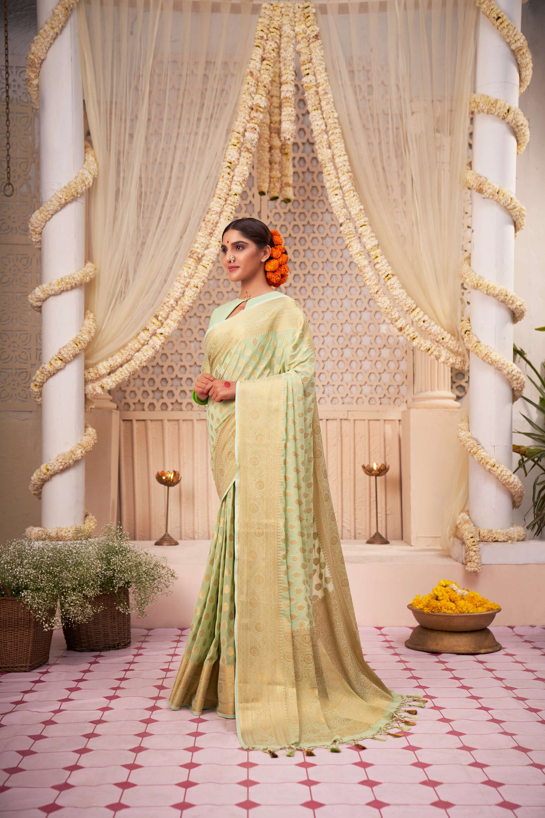 Light Green Banarasi Georgette Saree