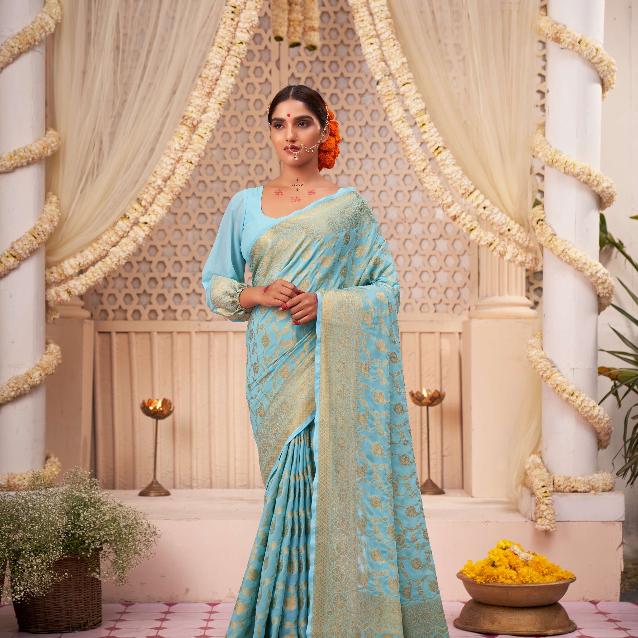 Light Blue Banarasi Georgette Saree