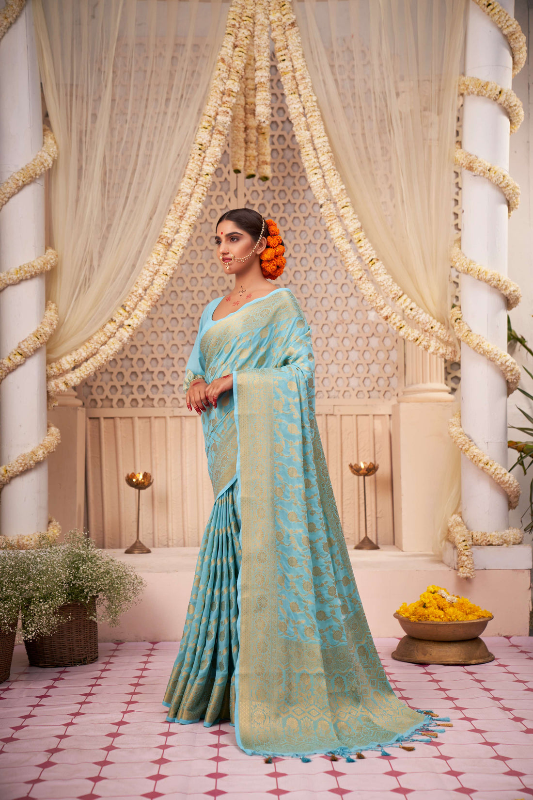 Light Blue Banarasi Georgette Saree