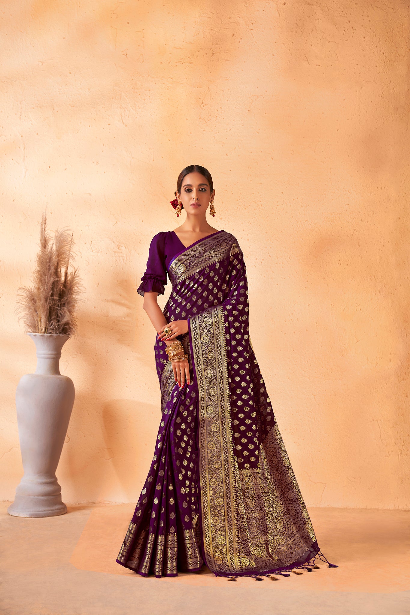 Purple Banarasi Georgette Saree