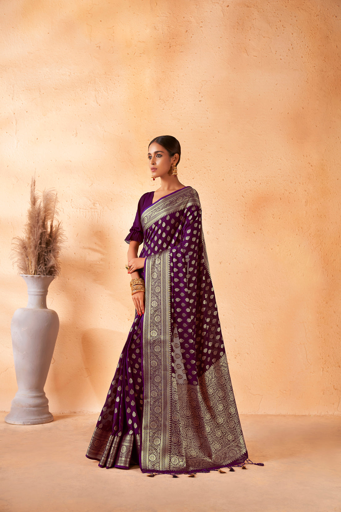 Purple Banarasi Georgette Saree