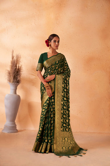 Dark Green Banarasi Georgette Saree