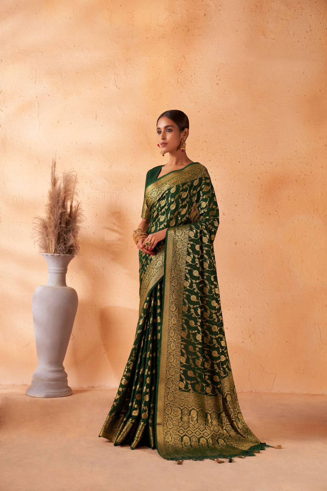 Dark Green Banarasi Georgette Saree