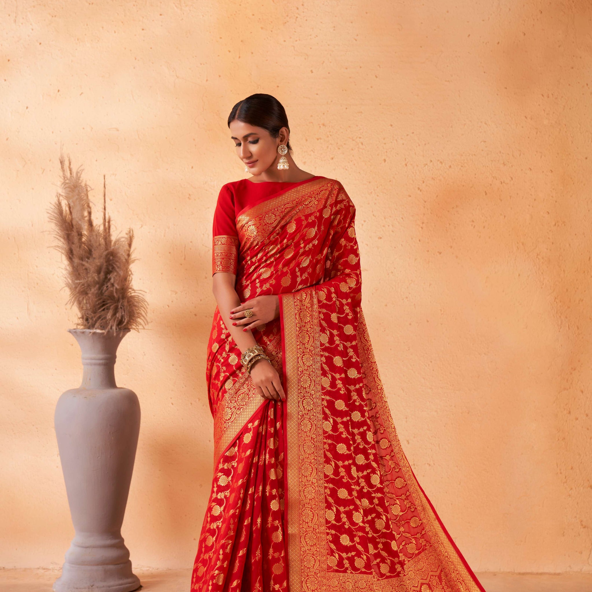 Red Banarasi Georgette Saree