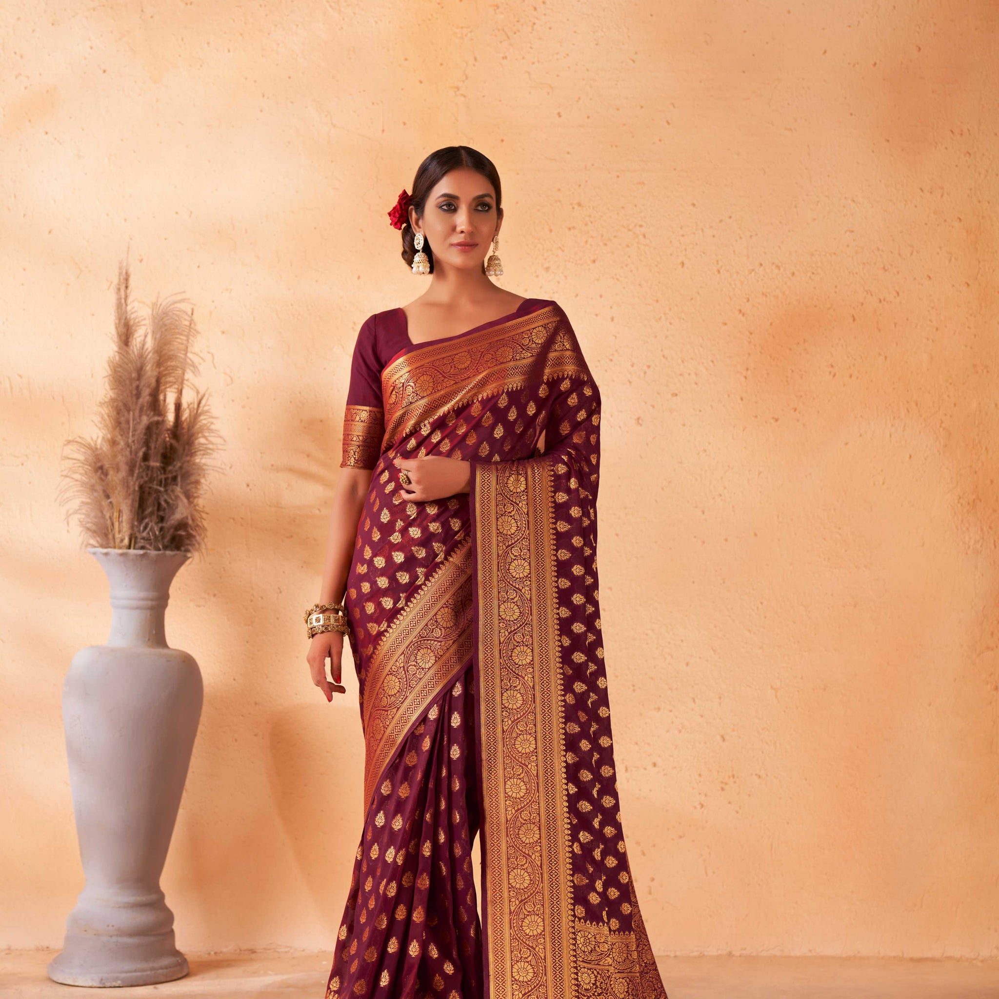 Maroon Banarasi Georgette Saree