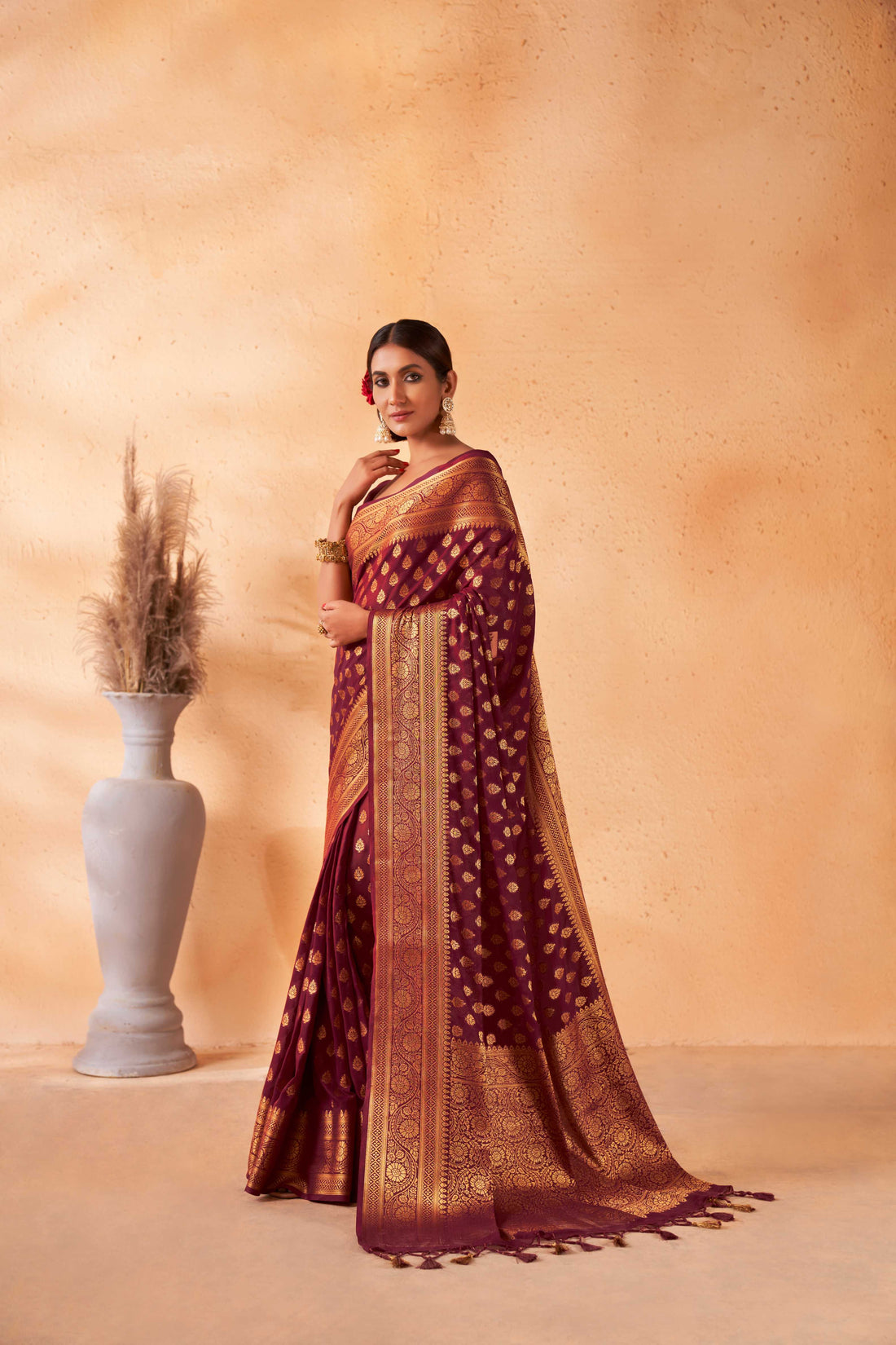 Maroon Banarasi Georgette Saree