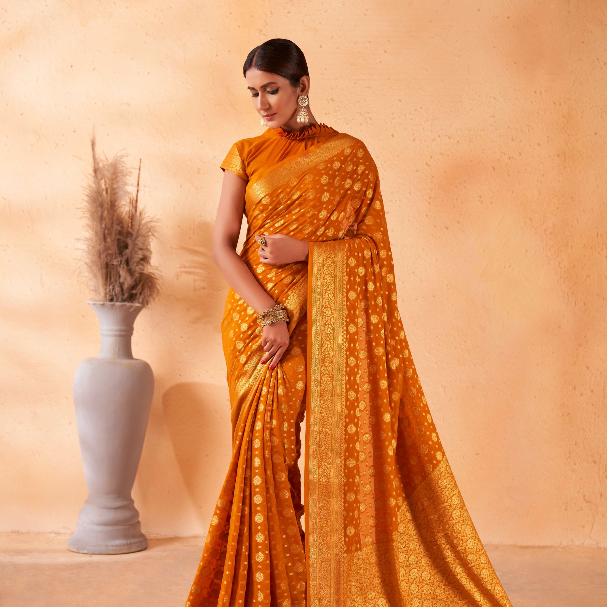 Mustard Yellow Banarasi Georgette Saree