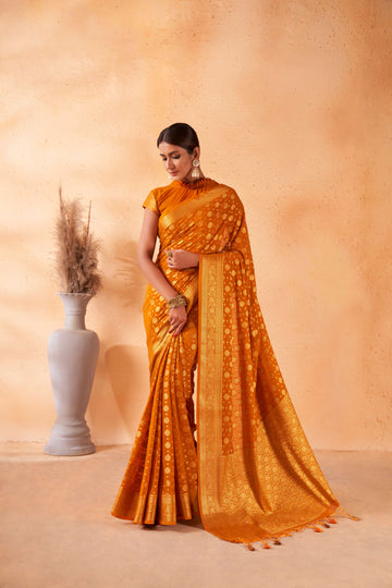 Mustard Yellow Banarasi Georgette Saree