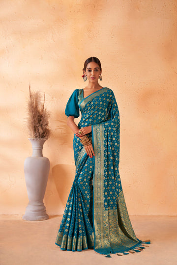 Teal Blue Banarasi Georgette Saree