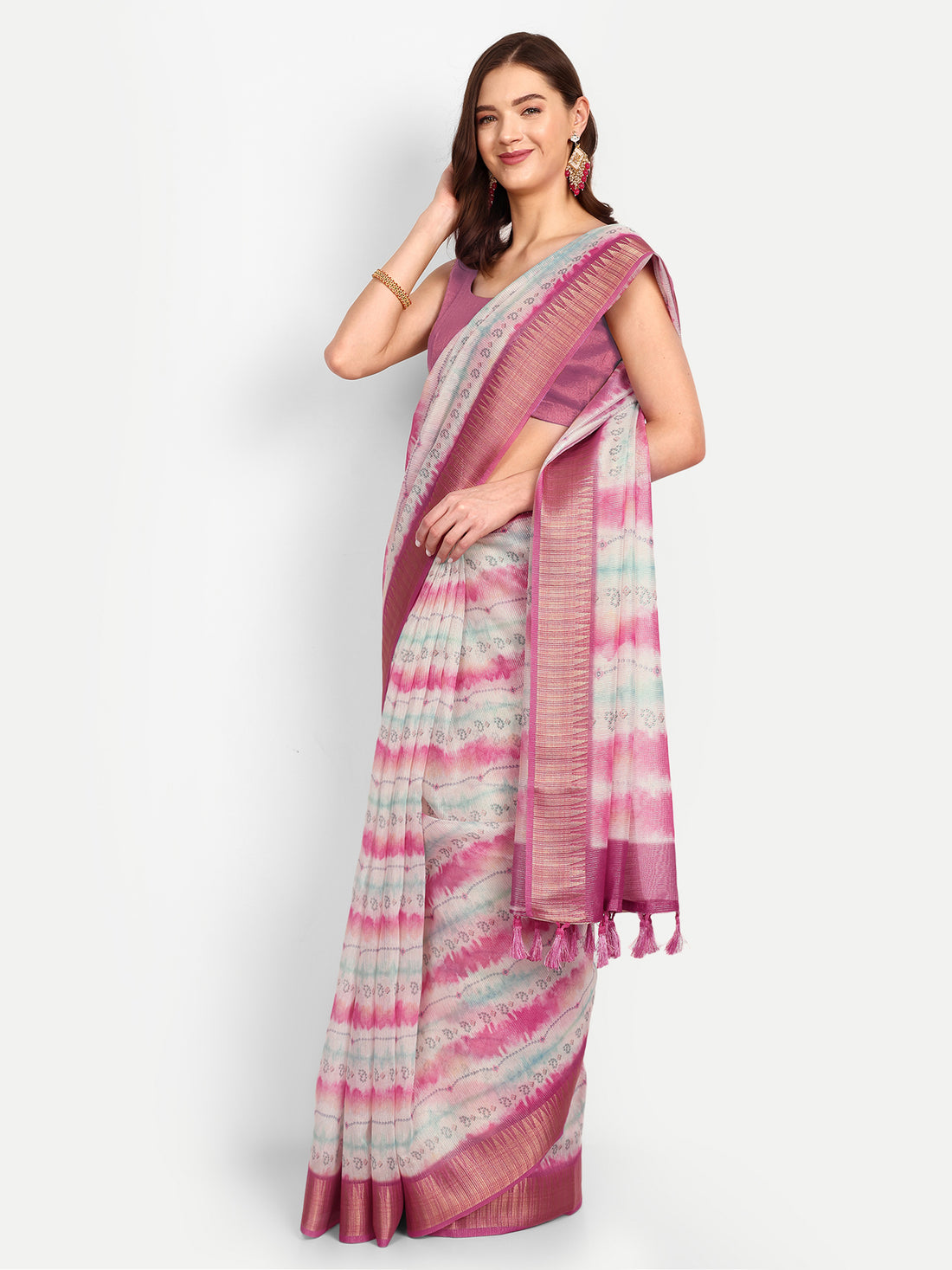 Pink Linen Saree