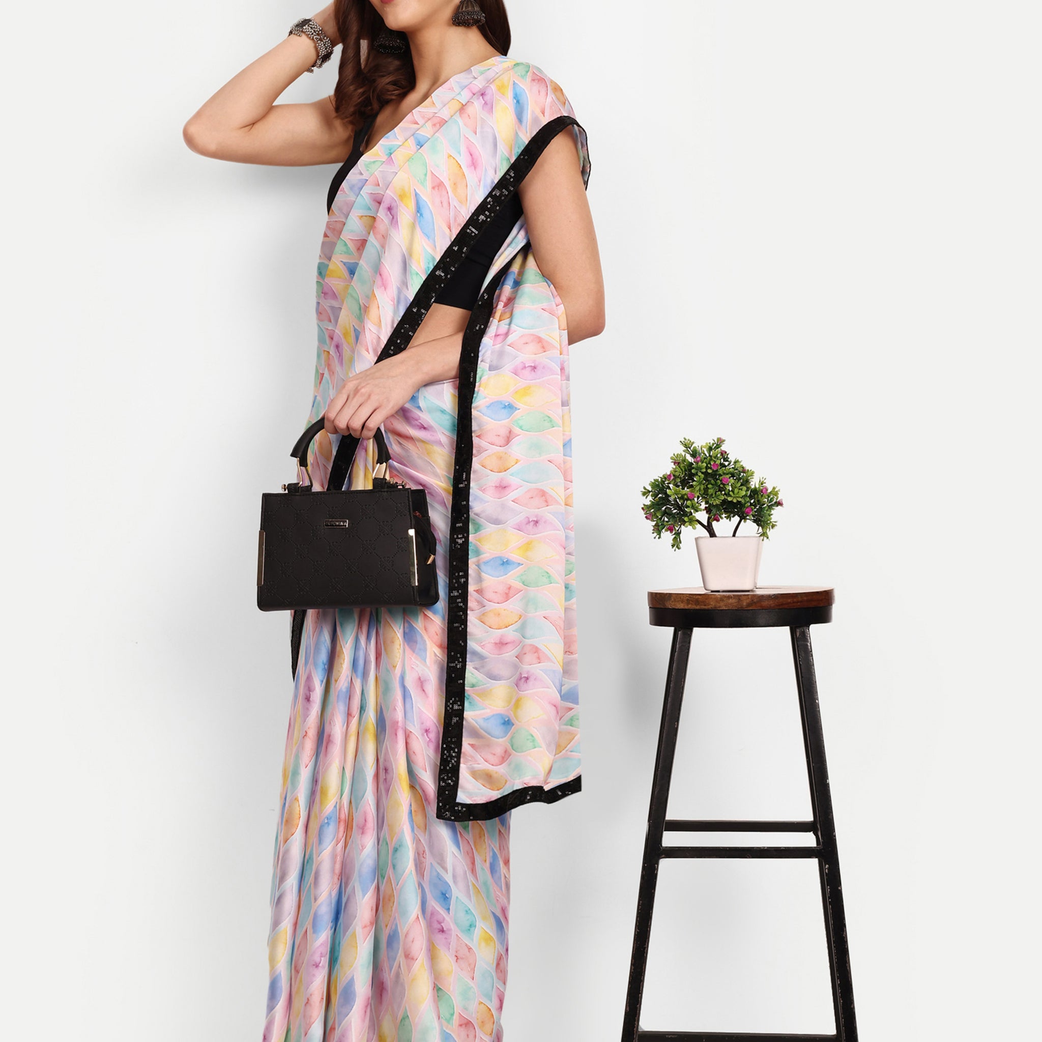 Multicolor Satin Saree