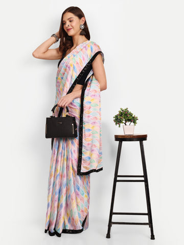 Multicolor Satin Saree