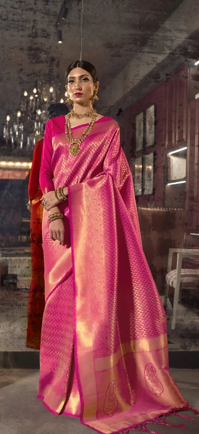 Magenta Pink Weaving Silk Saree