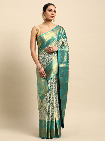 Teal Green Kanjivaram Silk Saree