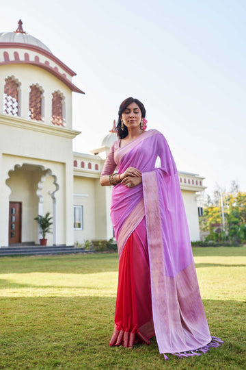 Lavender & Red Pure Georgette Saree