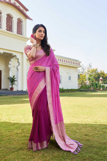 Pink & Wine Pure Georgette Saree