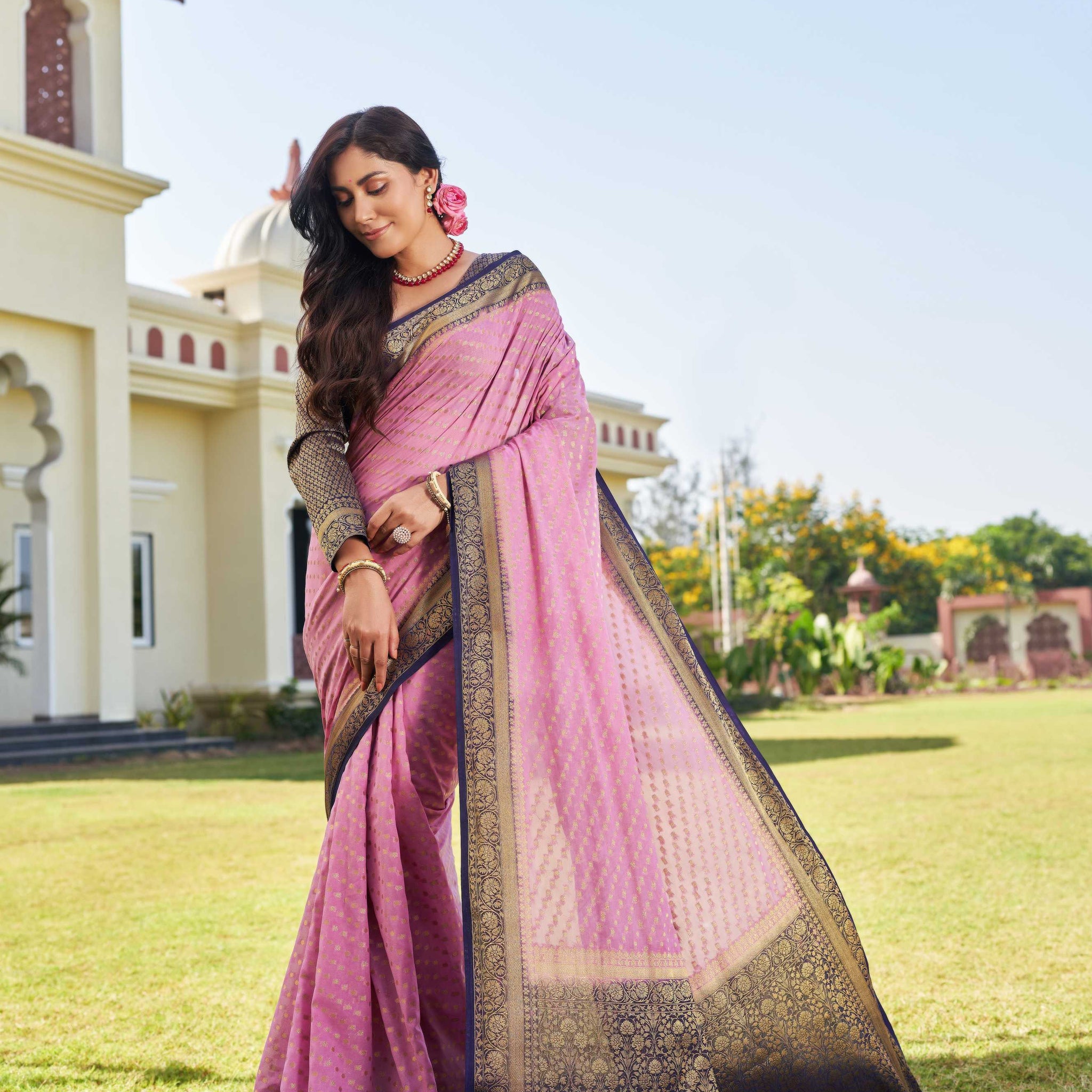 Pink Pure Georgette Saree