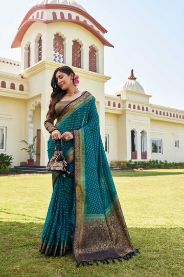 Teal Blue Pure Georgette Saree