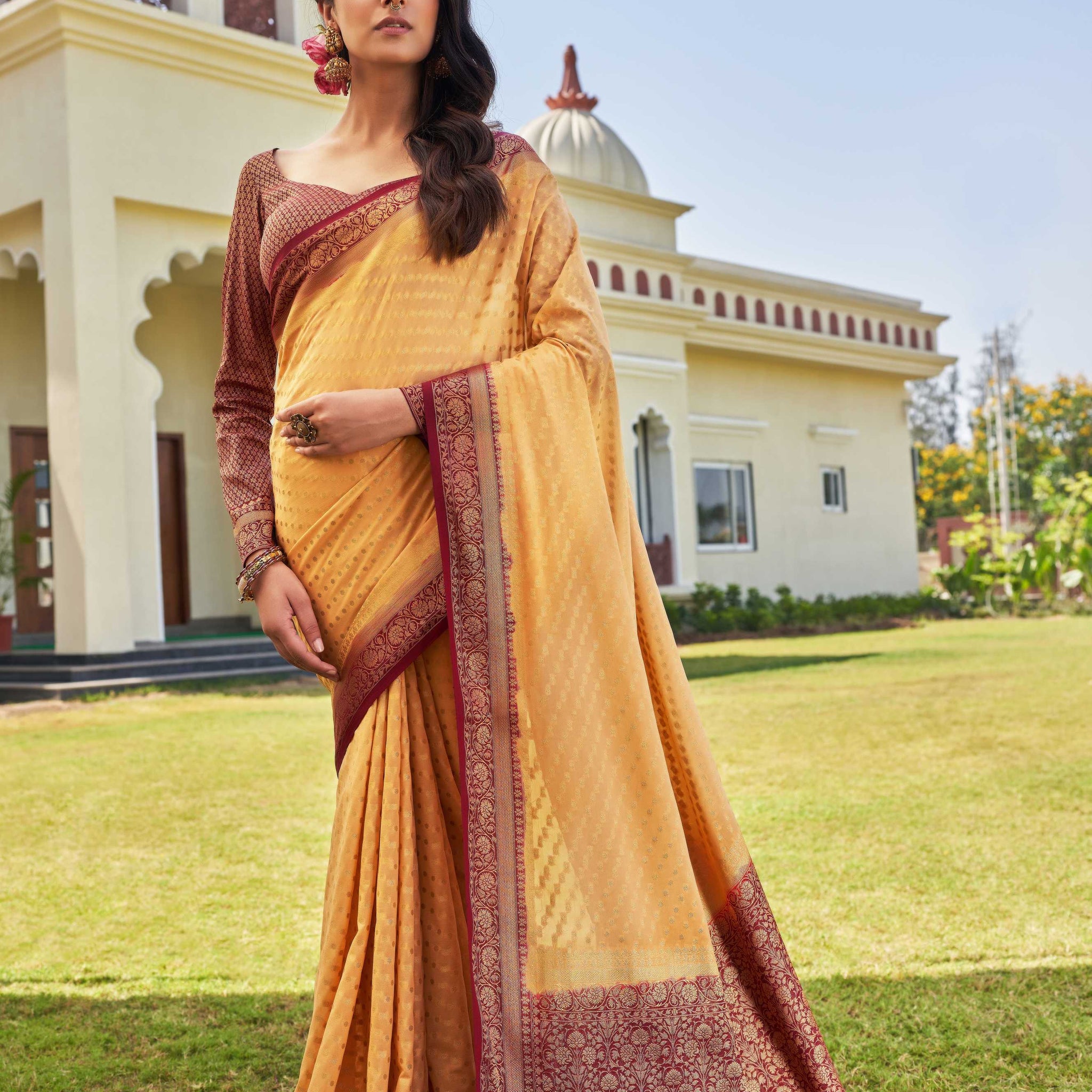 Beige Pure Georgette Saree