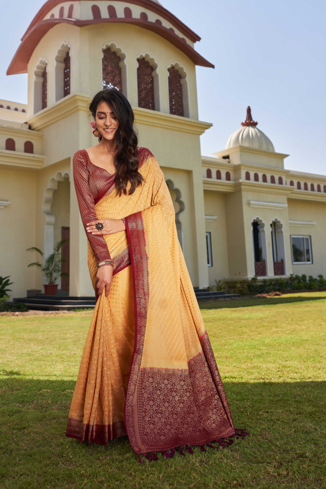 Beige Pure Georgette Saree