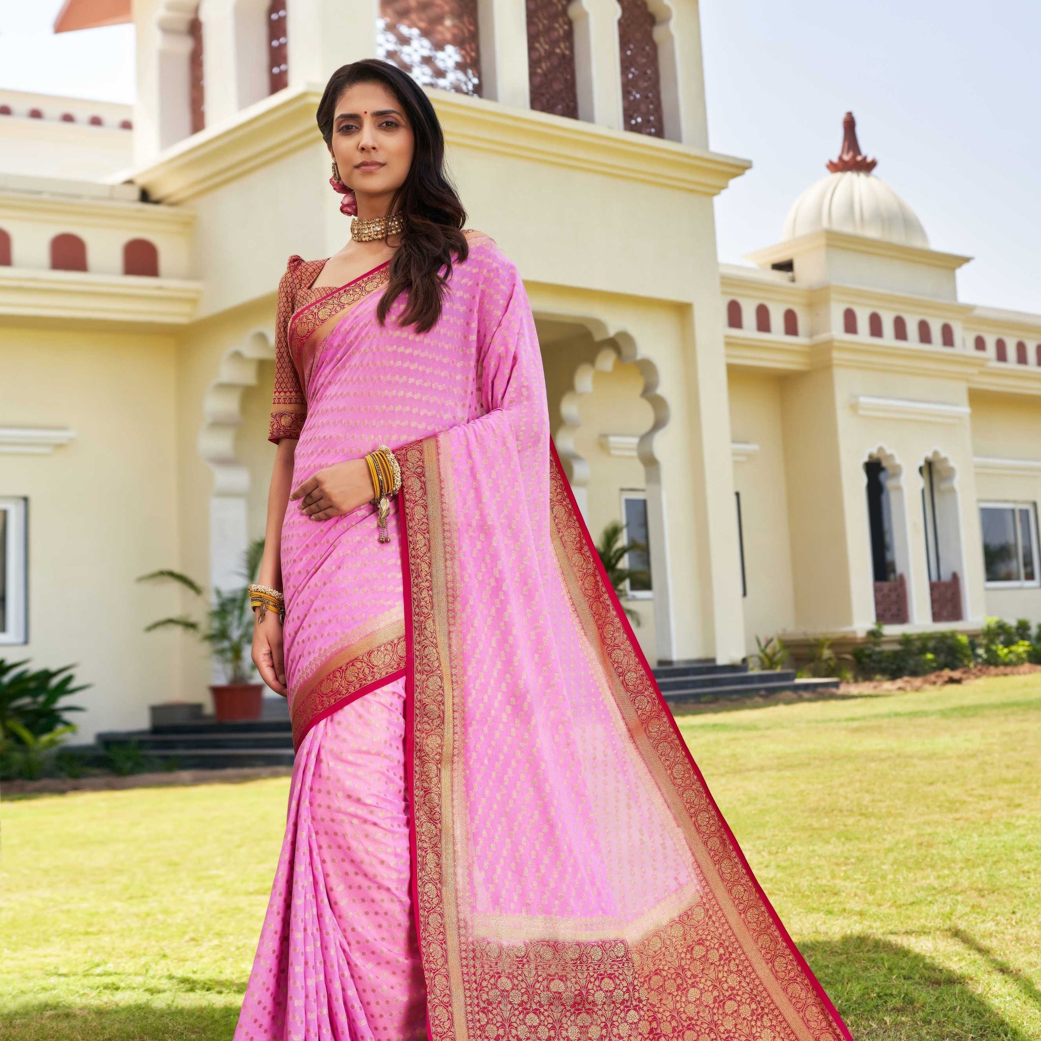 Light Pink Pure Georgette Saree